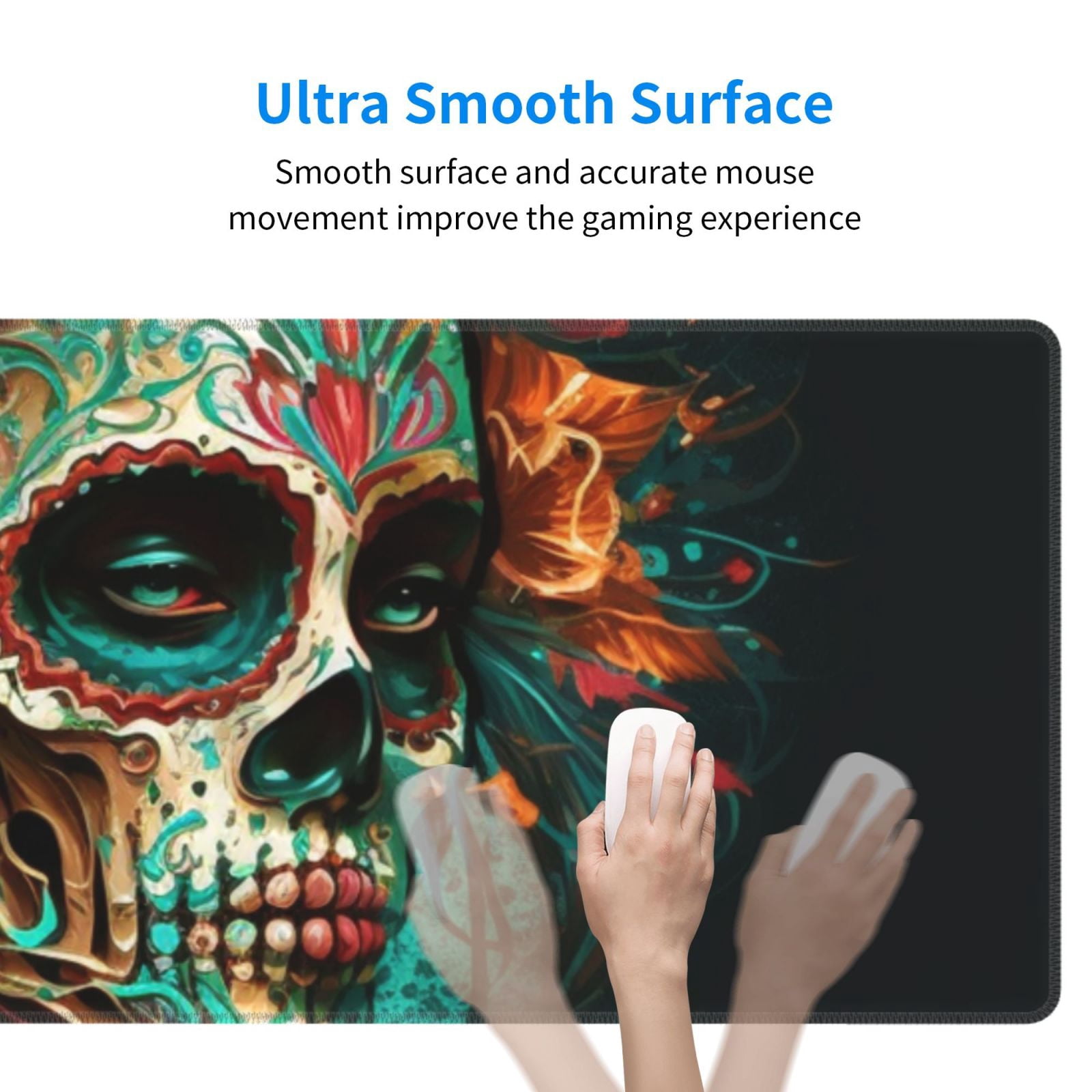Sugar Skull Zombie Rose Mouse Pad Extended Large Gaming Mousepad Non-Slip Rubber Big Keyboard Desk Mat 31.5 X 11.8 Inch