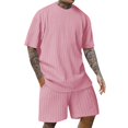 thumbnail image 4 of LISTHA Men's Summer Short Set 2 Piece Textured Solid Fashion Casual Outfit Crewneck Loose Tracksuits Athletic Sports Suit Pink L, 4 of 5