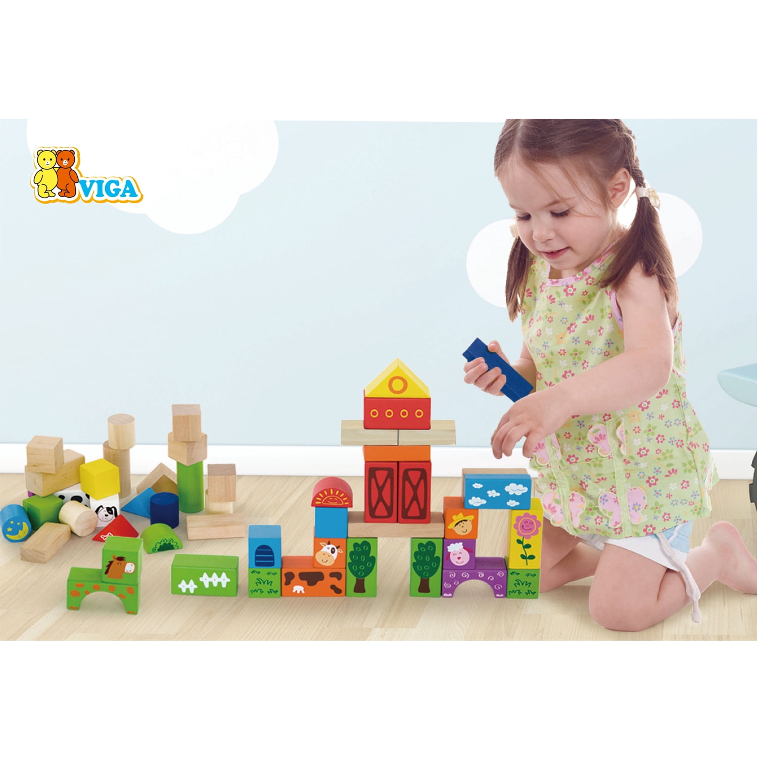 The Original Toy Company Wooden Blocks, Farm Designs