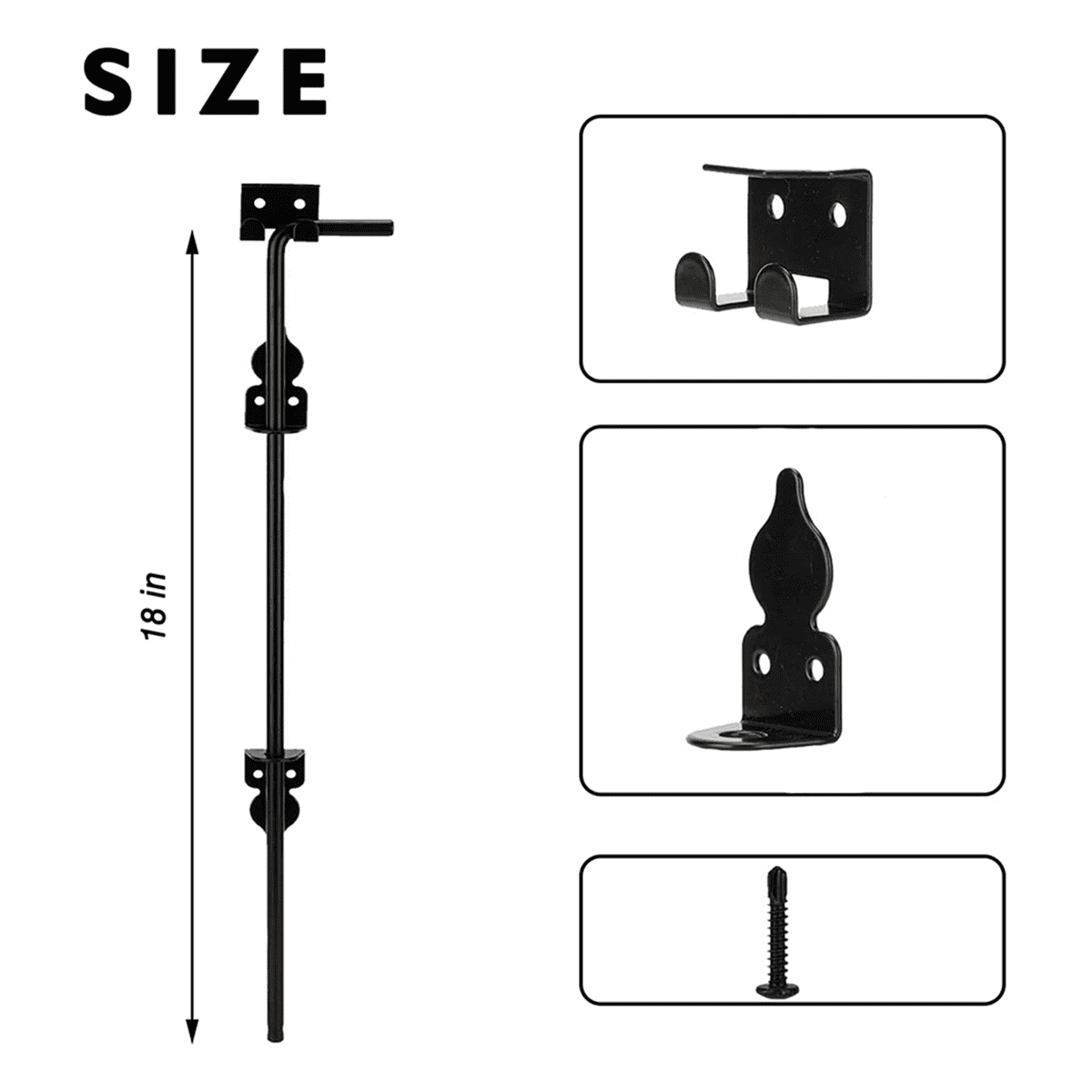 2pcs 18inch Cane Bolt Heavy Duty Gate Drop Rod, Hardware Ground Latch Gate Stopper Gate Hardware, Cane Bolts,2 x Lock gate fireplace lock kit,Black