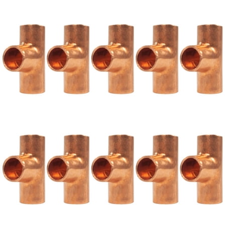 Appli Parts AP-T014B10 1/4in Wrot Copper Tee CxCxC connections for refrigeration air conditioning and plumbing applications ACR and Type L copper pipe (10 x Bag)