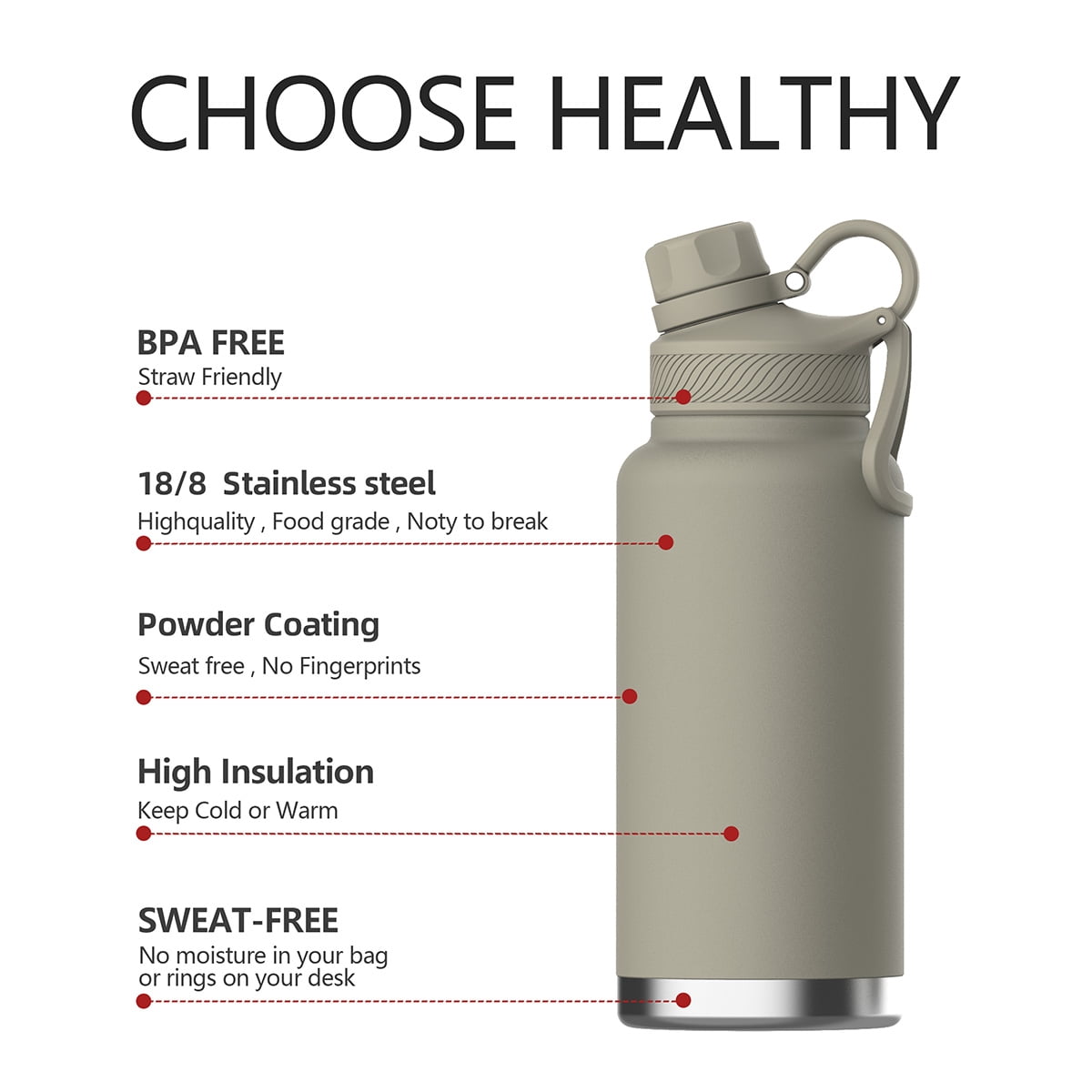 32oz Double Walled Stainless Steel Thermal Bottle with Straw, 2 Lids, Cleaning Brush for Water, Coffee, Juice Navy