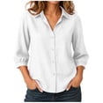 thumbnail image 2 of SSZMDLB Women Collared 3/4 Sleeve Button Down Blouse Casual Basic Top for Work Vacation Summer, White S, 2 of 6