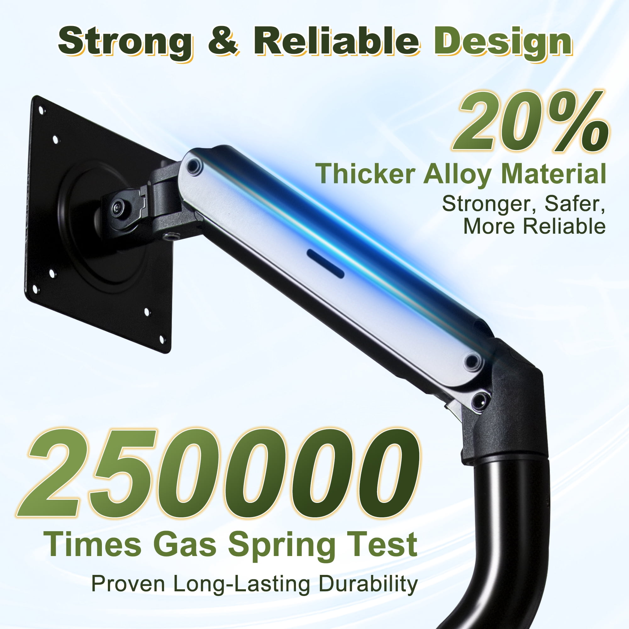 MAYEERTY Single Gas Spring Monitor Arm, Adjustable Desk Mount for 15-32 inch Screens, Clamp & Grommet Base, Black