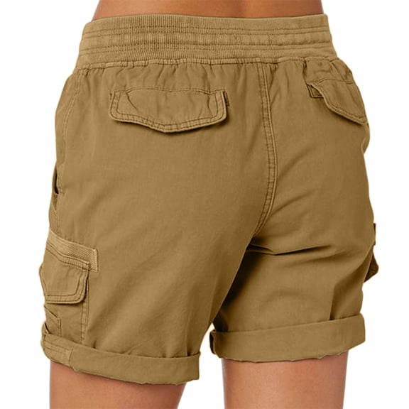 Aayomet Biker Shorts For Women High Waist Womens Casual Shorts Comfy Elastic Waist Drawstring Pocket Shorts Pants,Khaki S