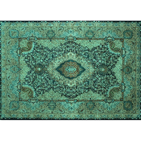 Ahgly Company Indoor Rectangle Medallion Turquoise Blue Traditional Area Rugs, 3' x 5'