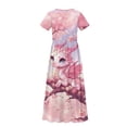 thumbnail image 6 of Uourmeti Pink Cartoon Dragon Print Girls Maxi Summer Dress with Pocket Short Sleeve Spring Boho Long Sundress Casual School for Kids, Size 13-14 Years, 6 of 7