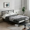 thumbnail image 3 of KingSo Queen Bed Frame with Headboard No Box Spring Needed Black 14 Inch Metal Platform Bed Frame with Storage Heavy Duty Steel Slat Bed Frame Queen Size, 3 of 9