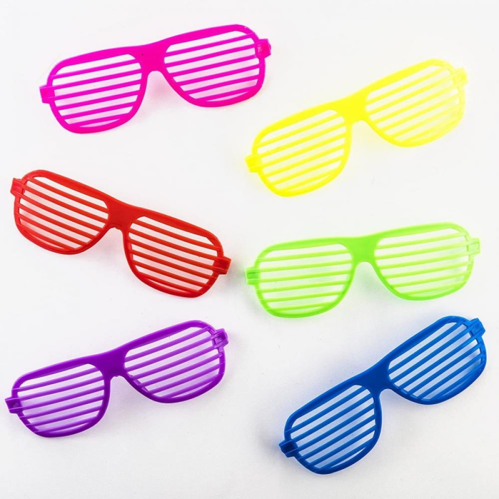 BULLPIANO 6/12 Pack Colorful Shutter Style Glasses 80's Party Slotted  Sunglasses for Kids & Adults, 80s Retro Rock Pop Star Disco Dress-Up Party  Pack Supply Set 