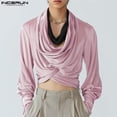 thumbnail image 2 of INCERUN Tops 2024 estilo coreano moda para hombres diseño de cuello alto camisas sexy casual masculino sólido recortado manga larga blusa S-5XL, 2 of 5