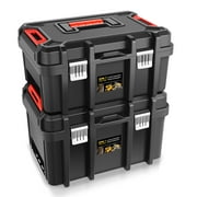 2pcs Tool Boxes Set - Lockable Organizer Storage Portable Toolbox with Removable Tray for Workshop Garage & Household, Large Capacity