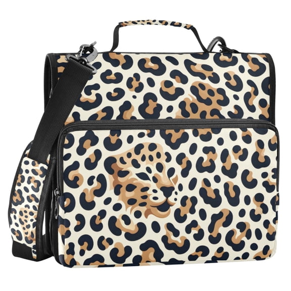 ALAZA Zipper Binder Leopard Brown 2 in 3 Ring Trapper Keeper 500 Sheet Capacity File Folder Organizer Bag