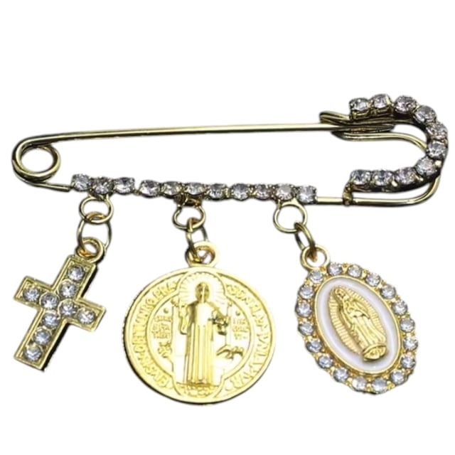 Segurito de Proteccion para embarazadas, segurito para bebe, broche, Virgen de Guadalupe y San Benito