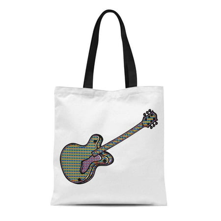 LADDKE Canvas Tote Bag Player Guitar Semi Hollow Simple Psychadelic Electric Gig Music Reusable Handbag Shoulder Grocery Shopping