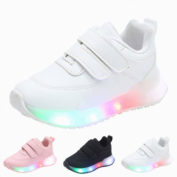Kids Shoes Boys Girls Tennis Shoes Lightweight Sports Kids Sneakers Slip on with Strap Light up Shoes for Running Walking White Size 12 Little Kid
