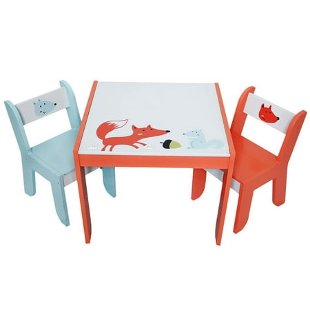 Labebe Wooden Activity Table Chair Set Fox Printed White Toddler