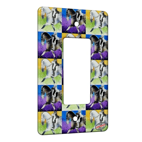 KuzmarK™ 1 Gang Rocker Wall Plate - Dappled Gray Andalusian Dressage Horse Pattern Art by Denise Every