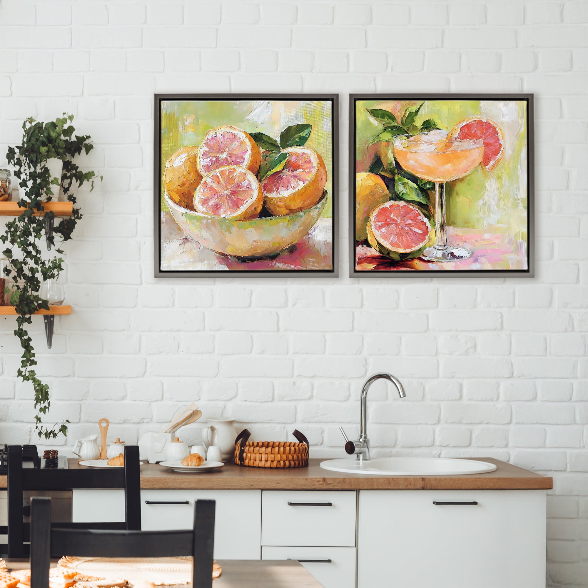 Stupell Industries Grapefruit Bowl & Cocktail 2 Piece Gray Framed Floater Canvas Set, design by Riley B