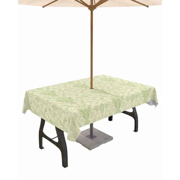 Hokiten Outdoor Tablecloths with Umbrella Hole & Zipper, Yellow Baroque Rectangle Tablecloth 52x70 Inch, Rustic Luxury Damask Scroll Floral Waterproof Table Cloth, Patio/Pool/Picnic Table Covers