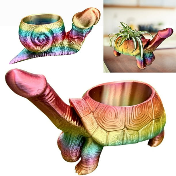 Maceta de tortuga de resina, caracol, planta en maceta suculenta, estatua de adorno