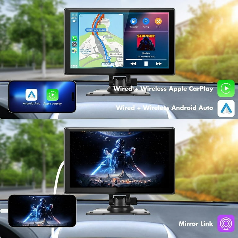 Portable Car Stereo, Wireless Apple Carplay&Android Auto, 9 inch FHD Touchscreen Car Audio Receivers Bluetooth, Backup Camera, Voice Control, GPS Navi