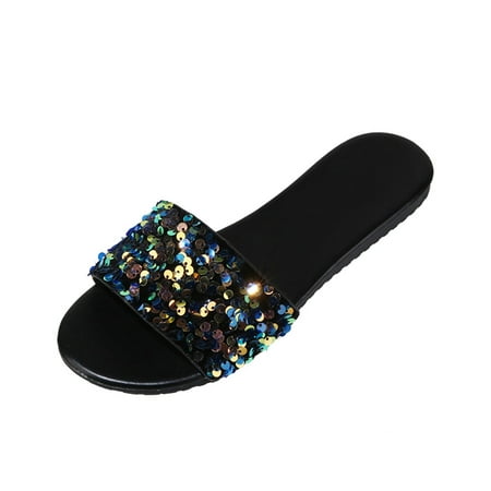 

TUOBARR Flat Slippers for Women Women s Fashion Indoor Leisure Flip-flops Open-toed Flat Beach Shoes Yellow