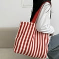 thumbnail image 2 of CHUMUD Women's Striped Canvas Shoulder Tote, Retro Casual Handbag, Reusable Multi-Purpose Travel & Grocery Bag, 2 of 9