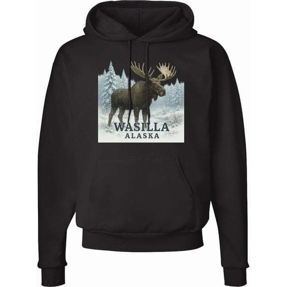 Inktastic Wasilla Alaska Moose Winter Scene Adult Hoodie Sweatshirt