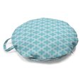 thumbnail image 1 of Traditional Round Floor Cushion with Handle, Oriental Themed Quatrefoil Lattice Like Motif Monochromatic Pattern, Pillow for Living Room & Dorms, 18" Round, Pale Blue and White, by Ambesonne, 1 of 4