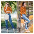 thumbnail image 5 of Salouo Autumn Maple Leaf Pile Pattern Women's Pajamas Set Long Sleeve Button Down Sleepwear Soft Pj Lounge Sets for women 2 Piece Pjs Set with Long Pants -Small, 5 of 8