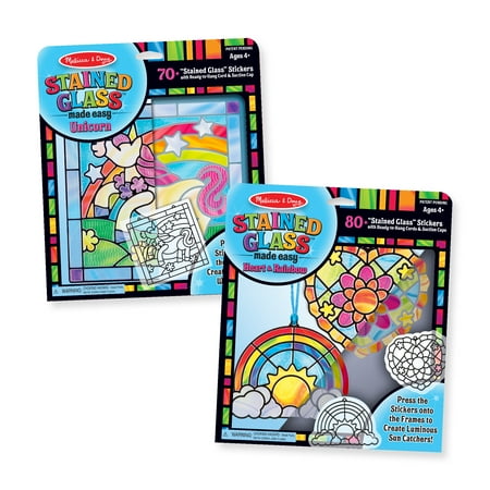 Melissa & Doug Stained Glass Made Easy Peel & Press Craft Kit For Kids 2 Pack – Rainbow & Heart Ornaments (2), Unicorn