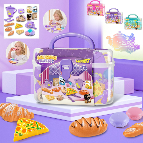 25PCS Pretend Tea Time Play Food Set, Simulation Bakery Pastry Toy with Teapot, Cups and Assorted Play Desserts, Kitchen Pretend Play House Toys, Tea Party Role Play Toy for Kids Ages 3 and Up