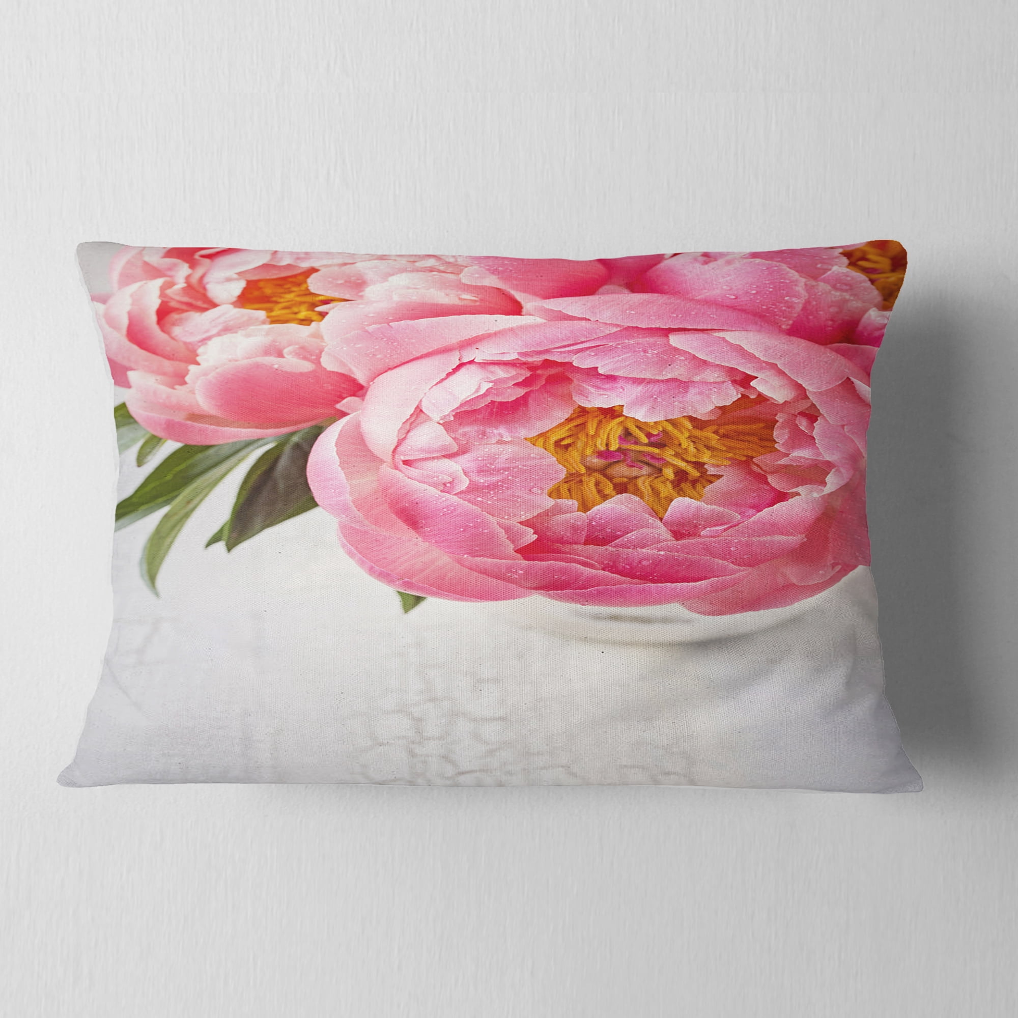 Designart Full Bloom Pink Peony Flowers - Floral Throw Pillow - 12x20