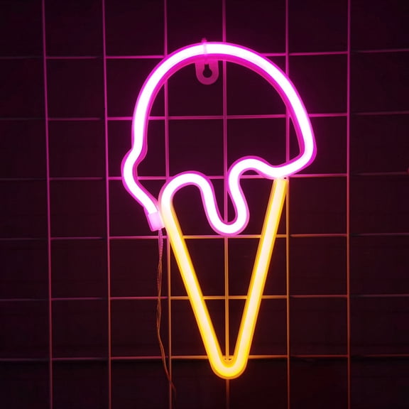 Deyuer LED Neon Light Creative Shape USB/Battery Operated Flicker Free Ice Cream Neon Sign Lamp Desktop Ornament