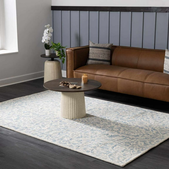 Hauteloom Gagebrook Wool Living Room, Bedroom Modern Medallion Area Rug - Oriental Traditional - Blue, Beige, Cream - 2' x 3'