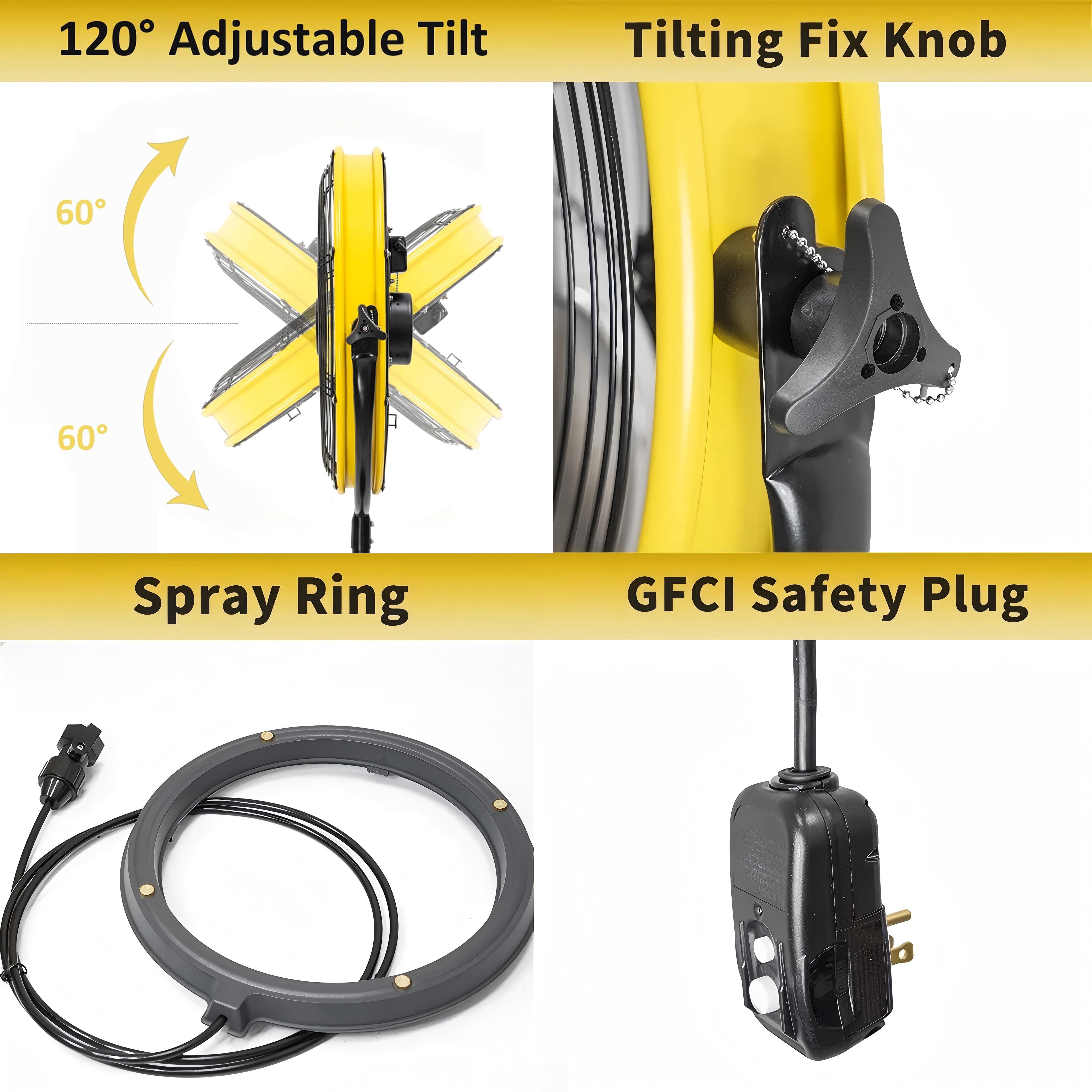 20-Inch Outdoor Misting Fan with Pedestal Stand, 4400 CFM, IP44 Enclosed Motor, Detachable Mist Spray Kit, 9ft Cord & GFCI Plug, 120-Degree Tilted Head, UL Outdoor Approved