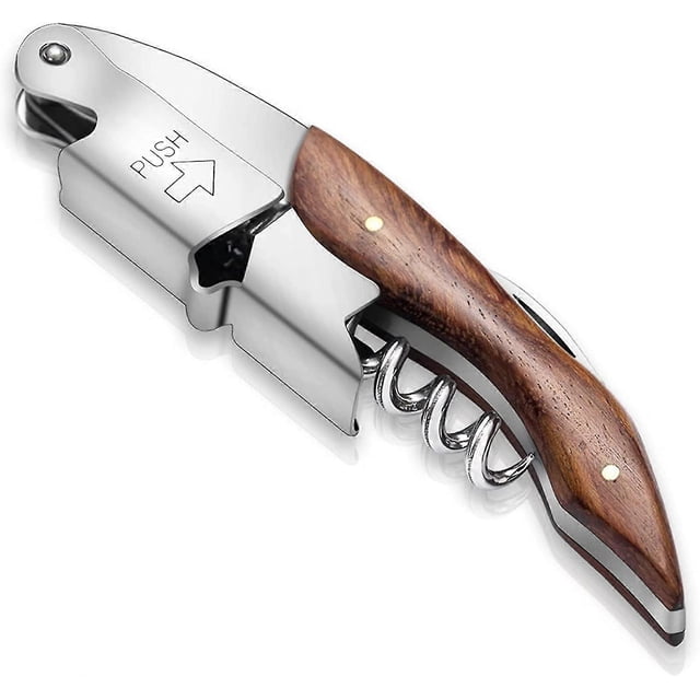Bottle Opener Wine Opener with Foil Cutter, Stainless Steel Wood Handle Classic All in one