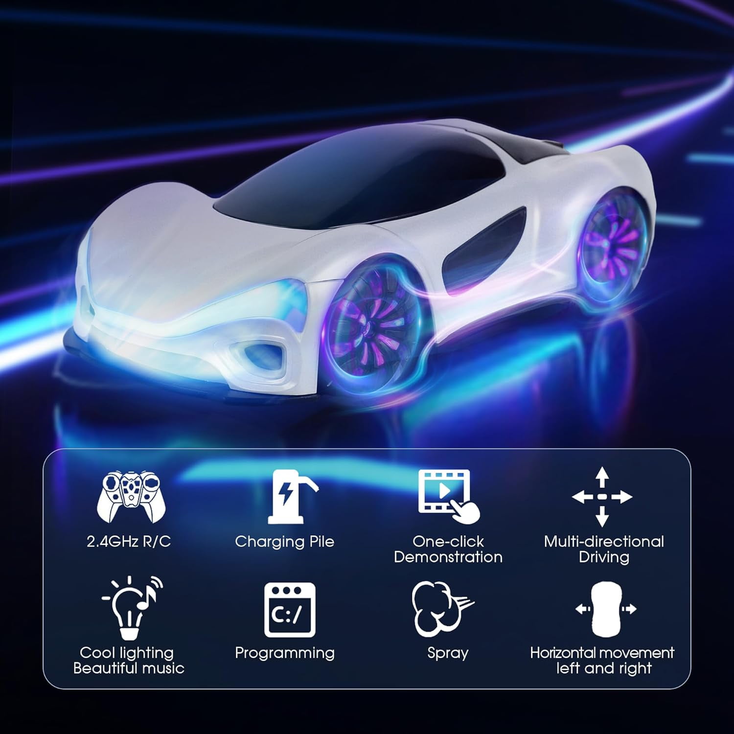 Funtogether Toys RC Drift Car with Gesture Sensor, 360° Spin Stunt Car with Spray, Lights & Music, Type-C Charging, Remote Control Toy Gift for Boys Ages 6–12