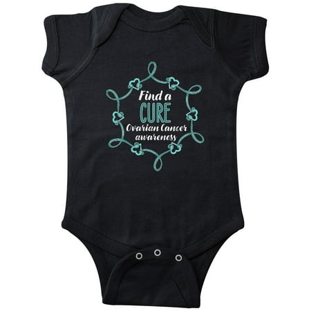 

Inktastic Ovarian Cancer Awareness Find a Cure Heart Ribbon Gift Baby Boy or Baby Girl Bodysuit