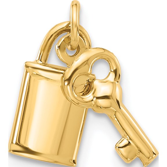 14K Yellow Gold Polished Lock And Key Pendant (Width 5.9) (Length 13.5) - Jbsp