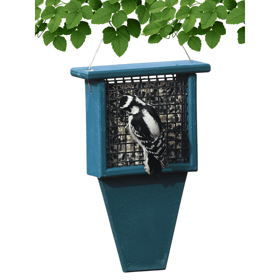 Songbird Essentials Suet Feeder with Tail Prop for Woodpeckers, Recycled Plastic Hunter Green