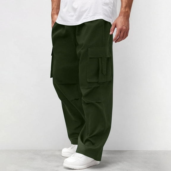 Aloohaidyvio George Mens Cargo Pants Elastic Drawstring Waist Straight Leg Casual Twill Cotton Pants