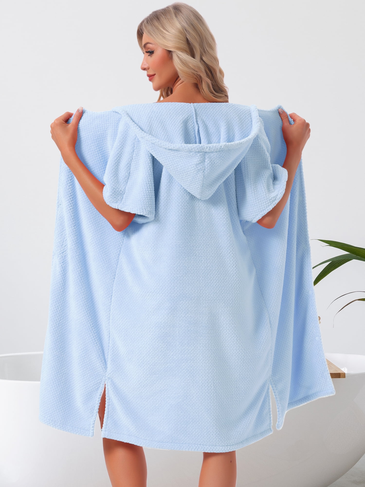 DARING DIVA Women's Hooded Button Snaps Cover Up After Shower Bathrobe M Blue