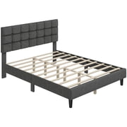 Yaheetech Queen Size Upholstered Platform Bed with Square Tufted Headboard, Dark Gray