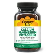 Country Life Target Mins - Calcium Magnesium Potassium Bone & Heart Health Supplement, 1000mg Calcium, 500mg Magnesium, Supports Calcium Utilization, 90 Tablets – Certified Gluten Free & Vegan