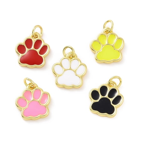 10pcs Rack Plating Brass Enamel with Jump Ring Long-Lasting golden Cadmium Free & Lead Free Dog s Paw Print Mixed color 11.5x10x1.5mm Jump Ring: 4x0.6mm Inner Diameter: 2.5mm