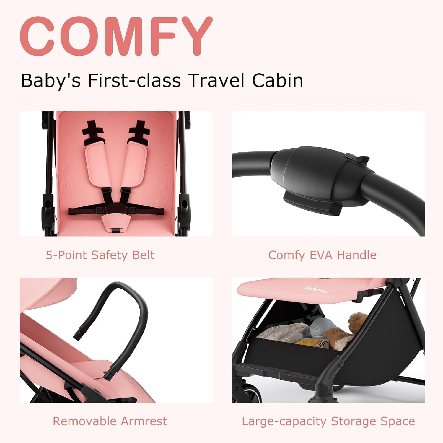 INFANS Lightweight Baby Stroller, 1 Second Fold, Compact Travel Stroller for Airplane with Aluminium Frame, Adjustable Backrest and Canopy, Foldable Infant Toddler Stroller