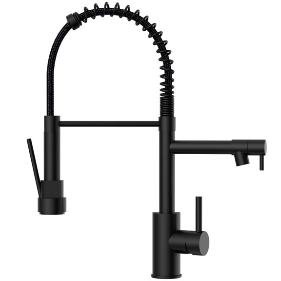 APPASO Kitchen Faucets with Dual Spout, High Arch Spring Stainless Steel Single Handle Kitchen Faucet, kitchen faucet with two water outlet, Matte Black, Kitchen, Bathroom,Home Improvement.