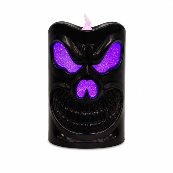 Halloween Flameless Candle Lights, Battery Operated Spooky Skull Pillar Candles LED Light for Party Haunted House Mantel Home Table Decor