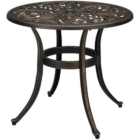 Phoenix Cast Aluminum Round Bar Dining Table Retro End Table Side Table with 2 Umbrella Hole Cast Aluminum Cocktail Table Outdoor Bar Table (Bronze)
